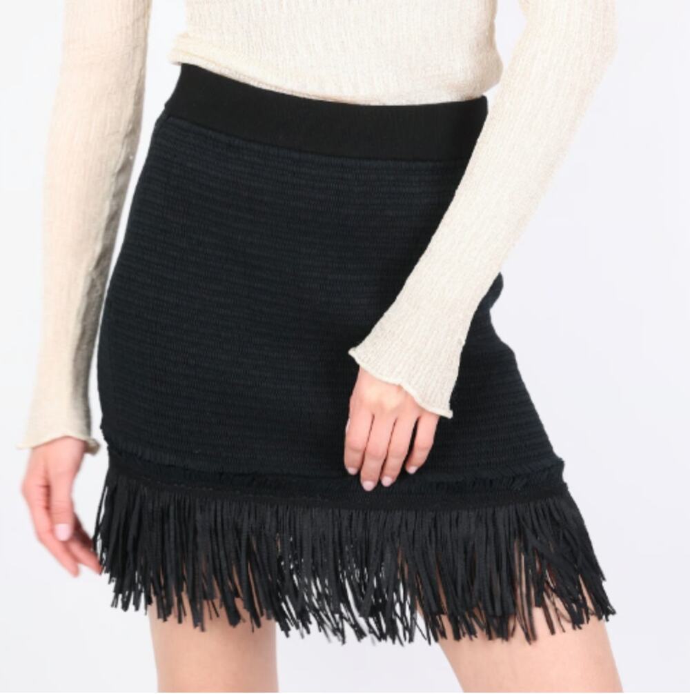 CLUB MONACO Fredrikah Fringe Knit Sweater Skirt In Black Size S